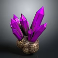 Vibrant Purple Crystal Cluster With Rough Brown Base On Dark Background