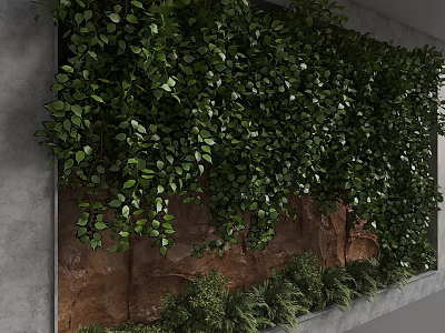 Lush Green Living Wall Design With Dense Foliage And Natural Rock Decoration 3d model