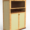 Elegant Wooden Cabinet With Woven Design And Built In Wine Storage Rack