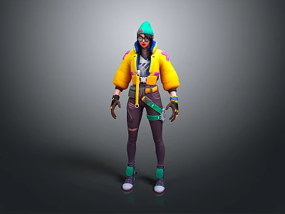 3D Game Character With Yellow Jacket Green Hat Red Goggles Dark Pants Green Shoes 3d model