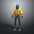 3D Game Character With Yellow Jacket Green Hat Red Goggles Dark Pants Green Shoes