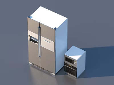 Contemporary Kitchen Appliances Including Large Double Door Refrigerator and Small Stainless Steel Oven 3d model