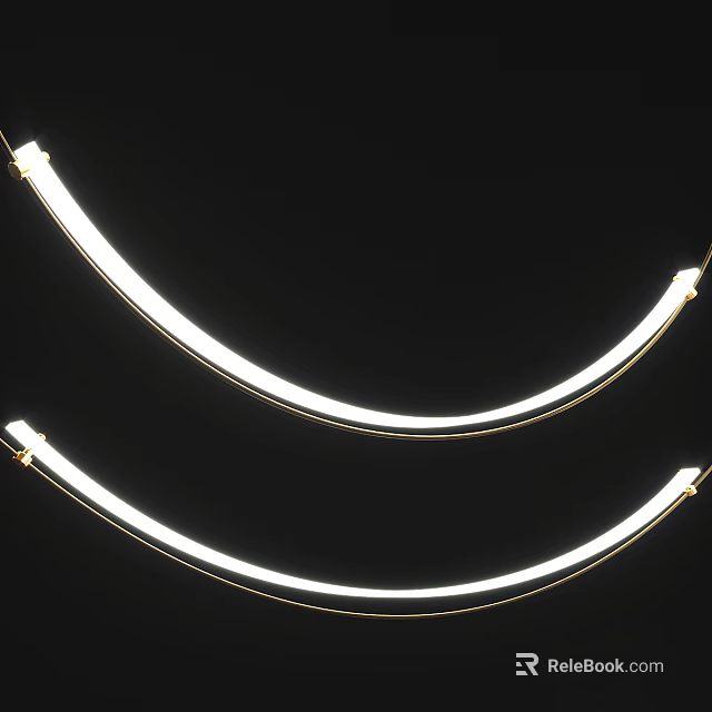 Modern Minimalist Curved Chandelier With Double White Light And Gold Frame On Black Background 3d model 