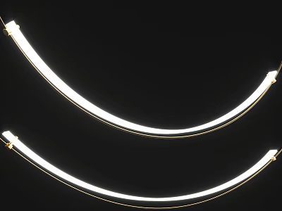 Modern Minimalist Curved Chandelier With Double White Light And Gold Frame On Black Background 3d model