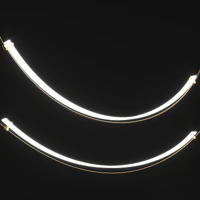 Modern Minimalist Curved Chandelier With Double White Light And Gold Frame On Black Background 3d model