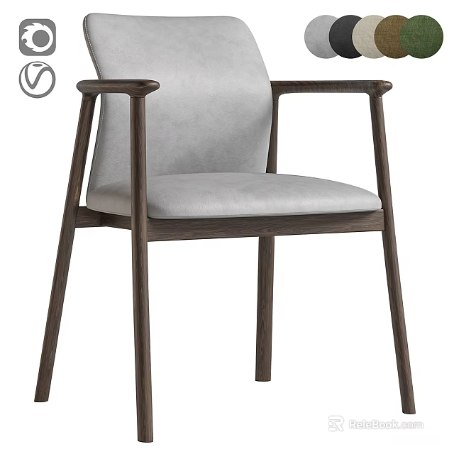 Modern Minimalist Single Chair With Gray Fabric Seat Backrest And Wooden Armrests 3d model 