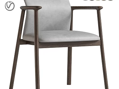 Modern Minimalist Single Chair With Gray Fabric Seat Backrest And Wooden Armrests 3d model