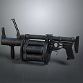 Tactical Multi Barrel Weapon With Metal Frame And Rotating Drum Magazine 3d model
