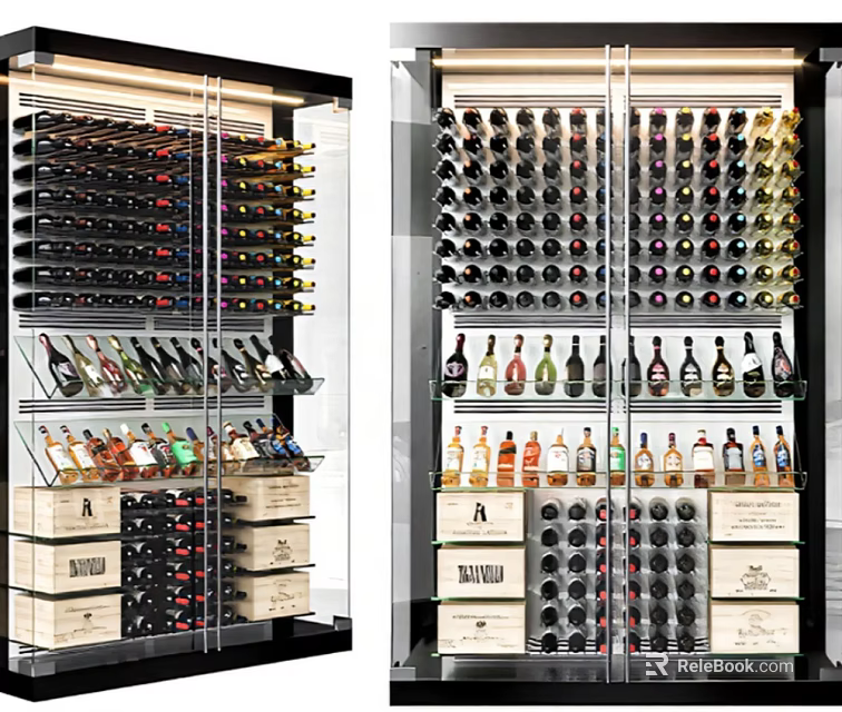 Luxury Modern Wine Cabinet With Glass Doors And Multiple Wine Storage Shelves 3d model 