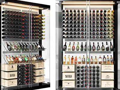 Luxury Modern Wine Cabinet With Glass Doors And Multiple Wine Storage Shelves 3d model