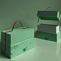 Green Gift Boxes With Brown Handle Open And Closed Bamboo Leaves Small Boat Design