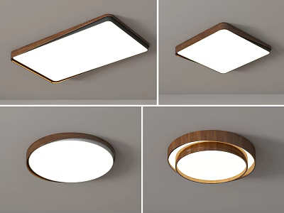 Modern Ceiling Lights with Wooden Frame White Shade Square and Round Designs 3d model
