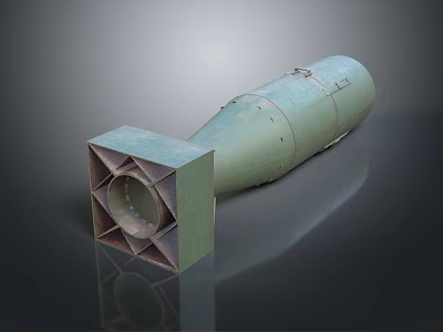 Green Military Bomb With Cylindrical Body And Square Front Structure 3d model