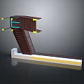 Modern Architectural Model With Wooden Staircase Elevated Platform Glass Railings And Support Structure