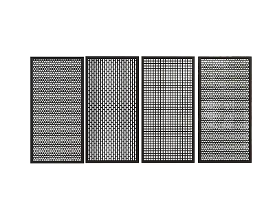 Four Panel Perforated Room Dividers With Grid Patterns And Black Frames 3d model