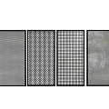 Four Panel Perforated Room Dividers With Grid Patterns And Black Frames 3d model
