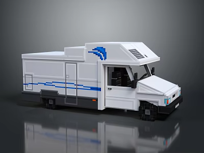 White Camper Van Toy Model Featuring Blue Accents And Modern Exterior Design 3d model