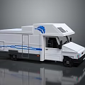 White Camper Van Toy Model Featuring Blue Accents And Modern Exterior Design