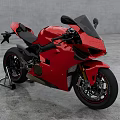 Red Sport Motorcycle With Sleek Design Against Gray Concrete Background