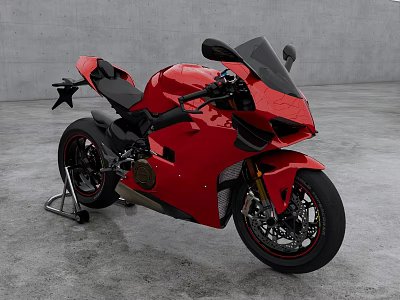 Red Sport Motorcycle With Sleek Design Against Gray Concrete Background 3d model