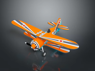 Orange Biplane Model With Red Cross Logo And White Stripes Design 3d model