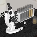 Medical Equipment Including Microscope Test Tube Rack Test Tubes Beaker And Tools On Laboratory Table