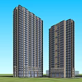 Two High Rise Residential Buildings With Surrounding Road Green Area And Plaza