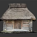 Traditional Log Cabin With Thatched Roof Wooden Walls And Earthen Ground