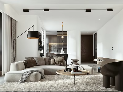 Modern Living and Dining Room Interior Design With Sofa Coffee Table And Pendant Light 3d model