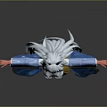 Game Movie Character With Rabbit Ears Red Skin White Hair Blue Kimono And Yellow Skirt