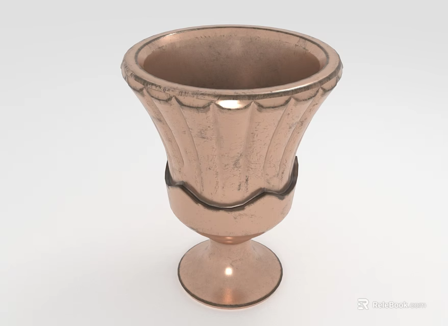 Vintage Copper Scalloped Plant Container With Sturdy Base For Indoor Greenery 3d model 