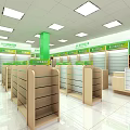 Minlian Specialty Store Clean Interior With Wooden Shelves Green Signs And Ceiling Lights