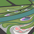 Waterfront Landscape Design With River Green Spaces Winding Paths And Colorful Recreational Areas