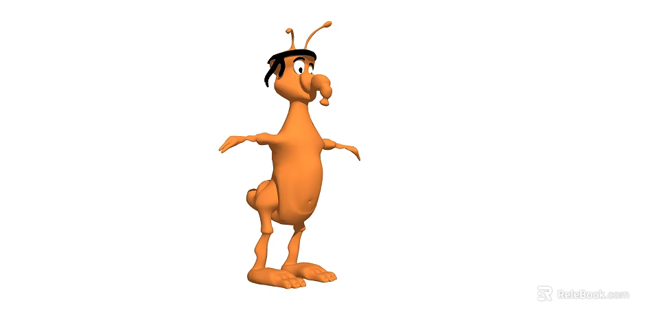 Funny Orange Cartoon Ant With Black Headband Long Antennae And Outstretched Arms 3d model 