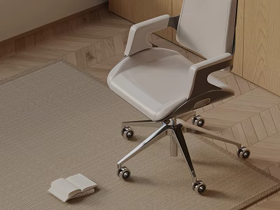 Contemporary Leather Office Chair With Wheels On Carpet And Wooden Floor Near Open Book 3d model