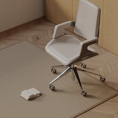 Contemporary Leather Office Chair With Wheels On Carpet And Wooden Floor Near Open Book 3d model