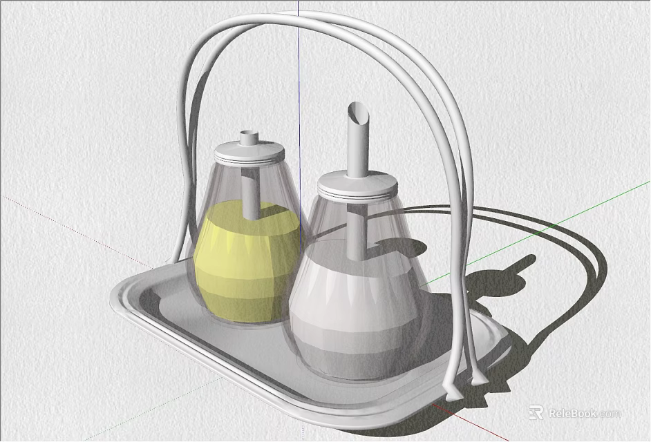 Modern Condiment Bottles on Gray Tray With Curved Handle and Yellow White Design 3d model 