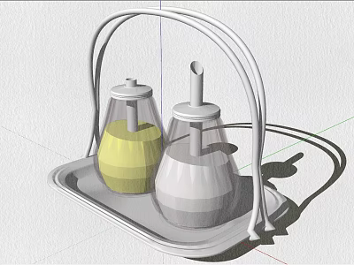 Modern Condiment Bottles on Gray Tray With Curved Handle and Yellow White Design 3d model