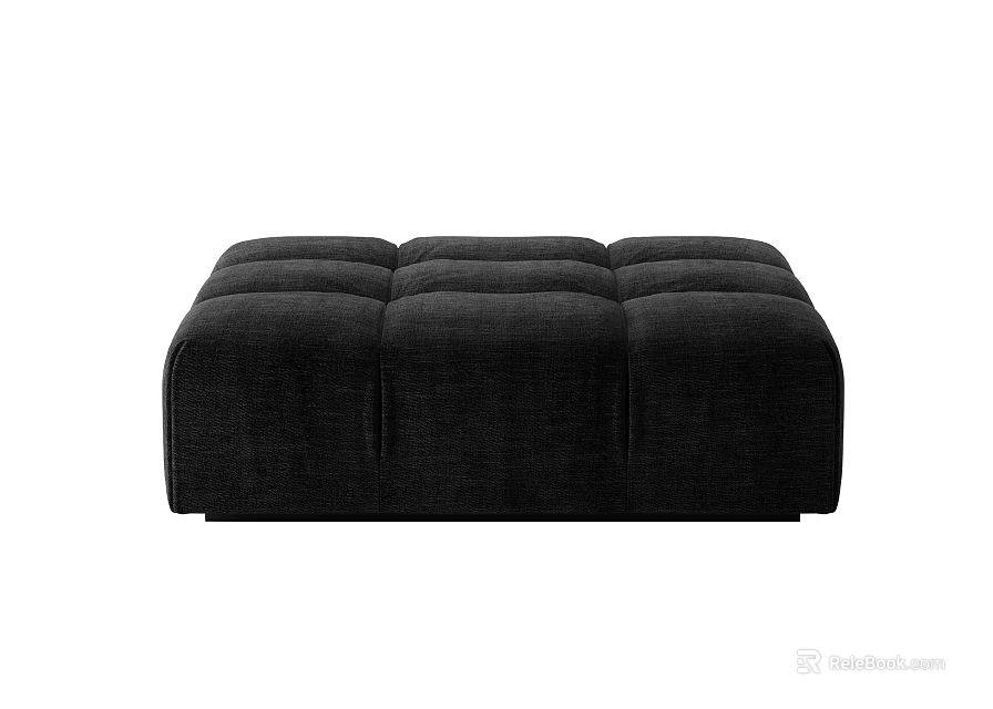 Black Upholstered Sofa Stool With Modern Square Tufted Design And Fabric Cushion 3d model