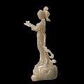 Two White Female Figurine Ornament Set Holding Trays with Lotus Base Decorations