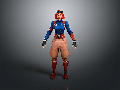 Game Movie Character With Red Helmet Goggles Blue Top Brown Shorts And Red Boots 3d model