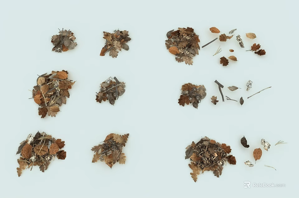 Natural Garden Decor Pieces With Various Dried Leaves Twigs Shapes and Colors 3d model 