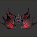 Mythical Fantasy Creature With Red Purple Sharp Edged Symmetrical Wings And Intricate Metallic Center