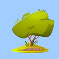 Cartoon Tree Scene With Green Canopy Brown Trunk And Grass On Blue Background