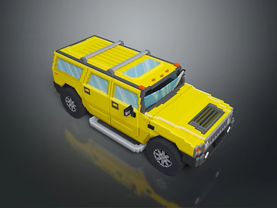 Yellow Hummer Model Car With Roof Rack Clear Windows And Black Wheels 3d model