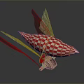 Red And White Checkered Airship Model With Green Translucent Wings And Metallic Propeller 3d model