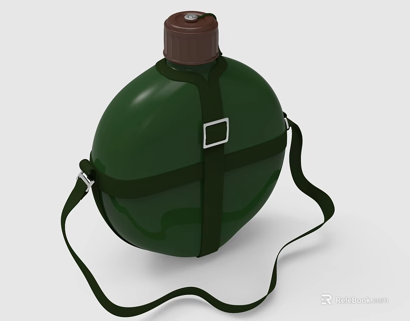 Green Daily Use Electric Insulated Flask With Brown Lid Black Strap And Metal Buckle 3d model 