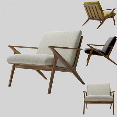 Modern Lounge Chair With Wooden Frame And Various Upholstery Colors 3d model