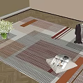 Modern Multicolor Square Rug With Geometric Patterns On Wooden Floor Featuring White Vase And Magazines