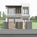 Modern Detached Villa Surrounded by Lush Green Trees With Two Story Design and White Car